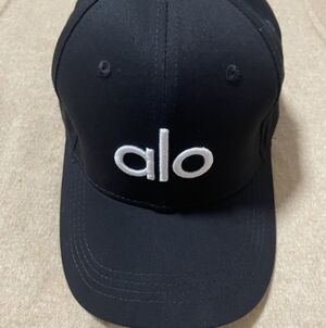 ALO Yoga Black Hat with White Embroidery